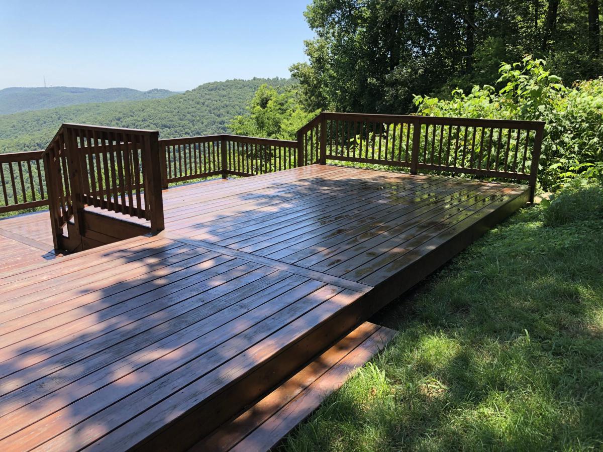 Freshly pressure washed wood deck