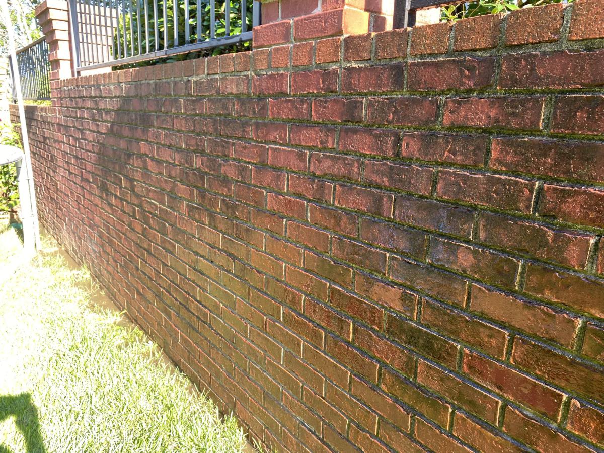 Clean wood fence line after pressure washing